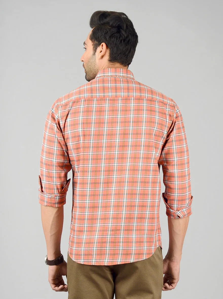 Apricot Orange Checked Regular Fit Casual Shirt | Greenfibre