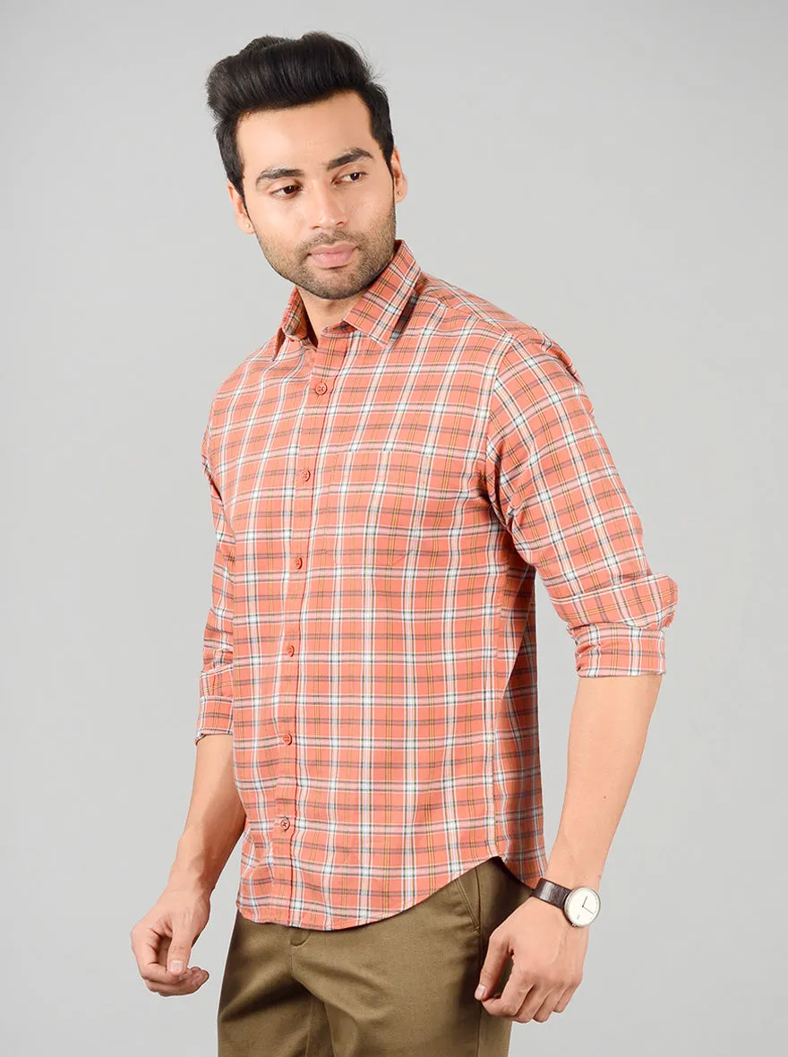 Apricot Orange Checked Regular Fit Casual Shirt | Greenfibre