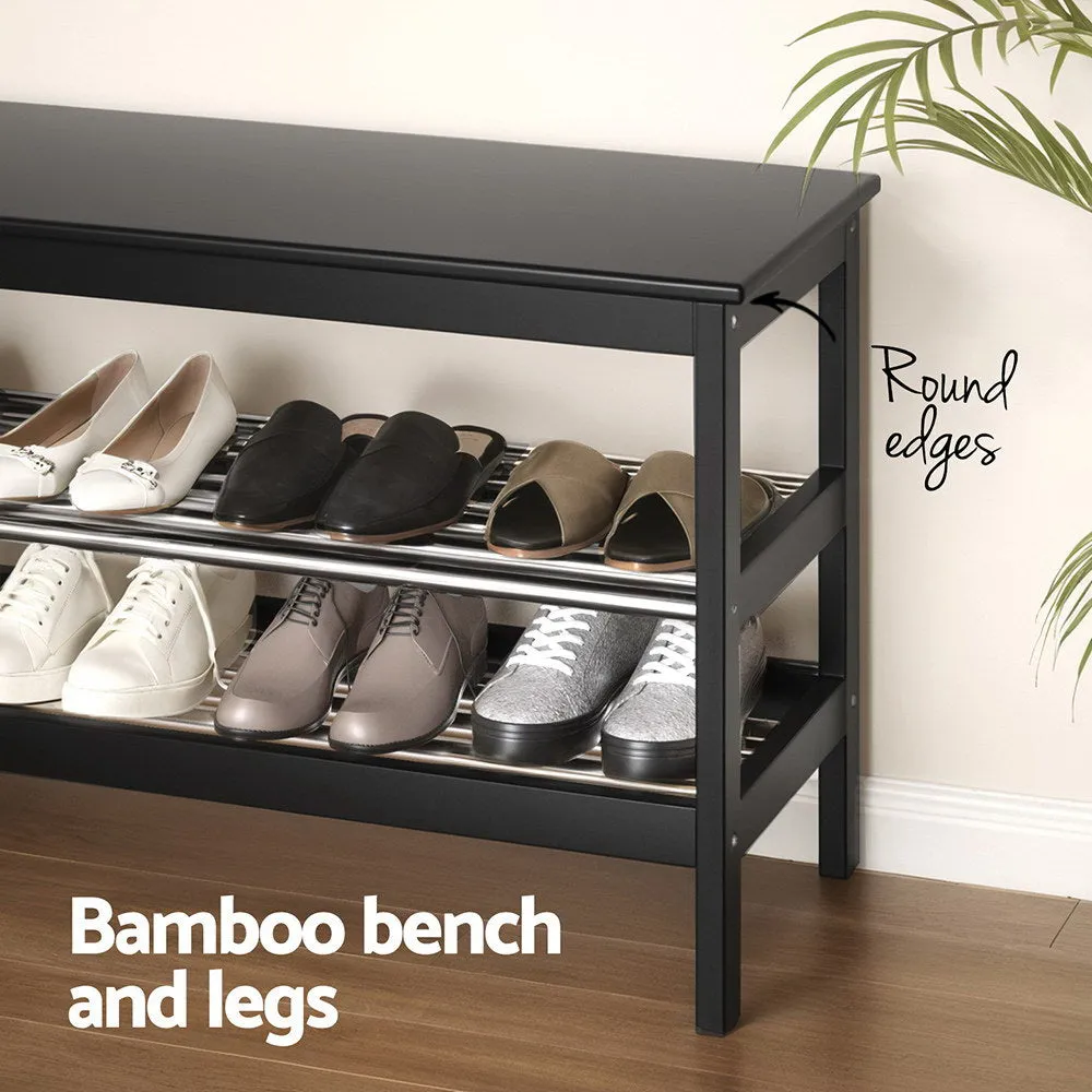 Artiss Shoe Rack Cabinet Bamboo Bench 10 Paris Black