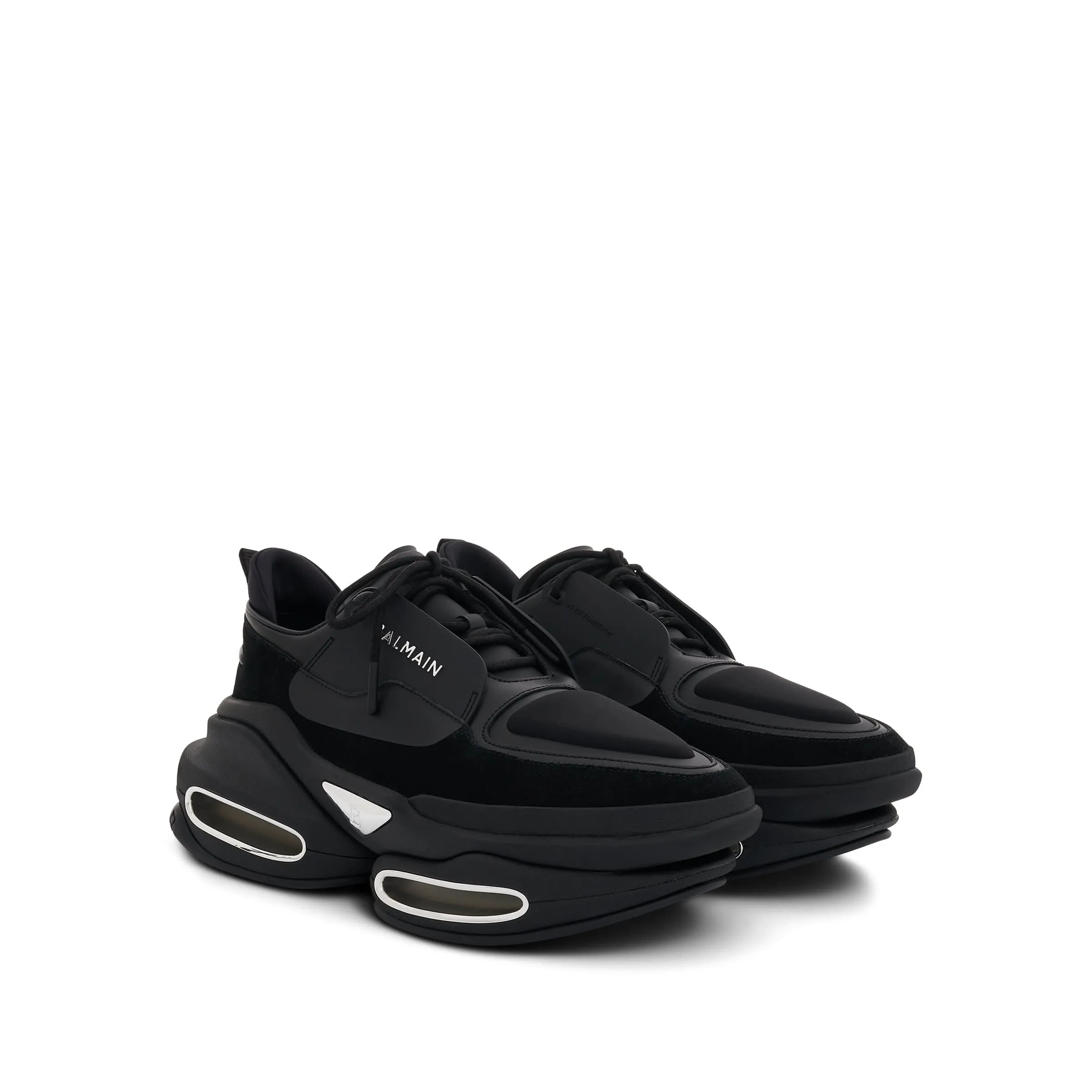 B-Bold Low Puffy Neoprene & Calfskin Sneaker in Black