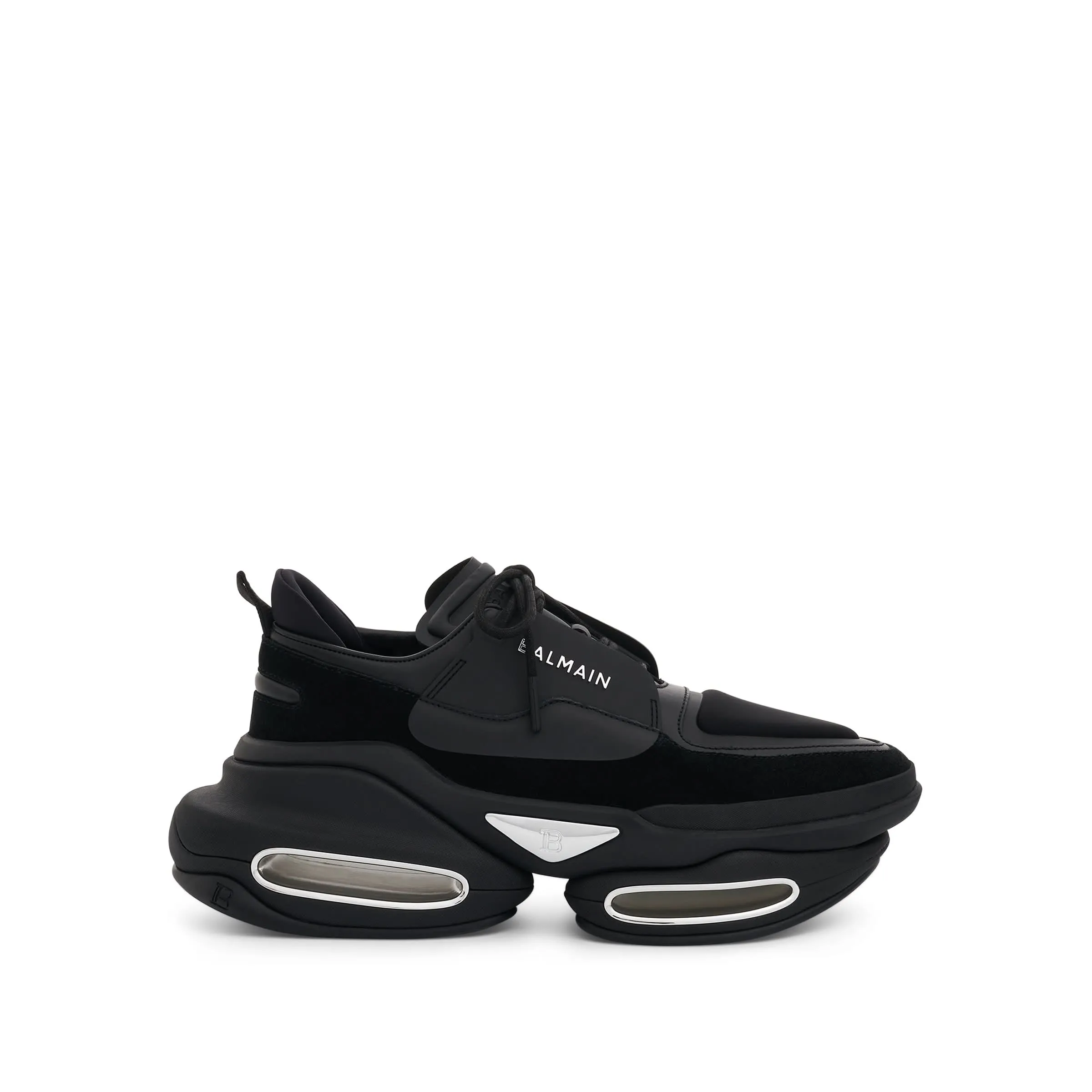 B-Bold Low Puffy Neoprene & Calfskin Sneaker in Black