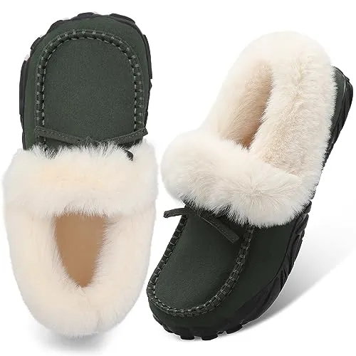 BARERUN Womens Moccasins Shoes Womens Moccasins Shoes Slipper Boots for Women Suede Winter Boots for Women Green Women Size 7