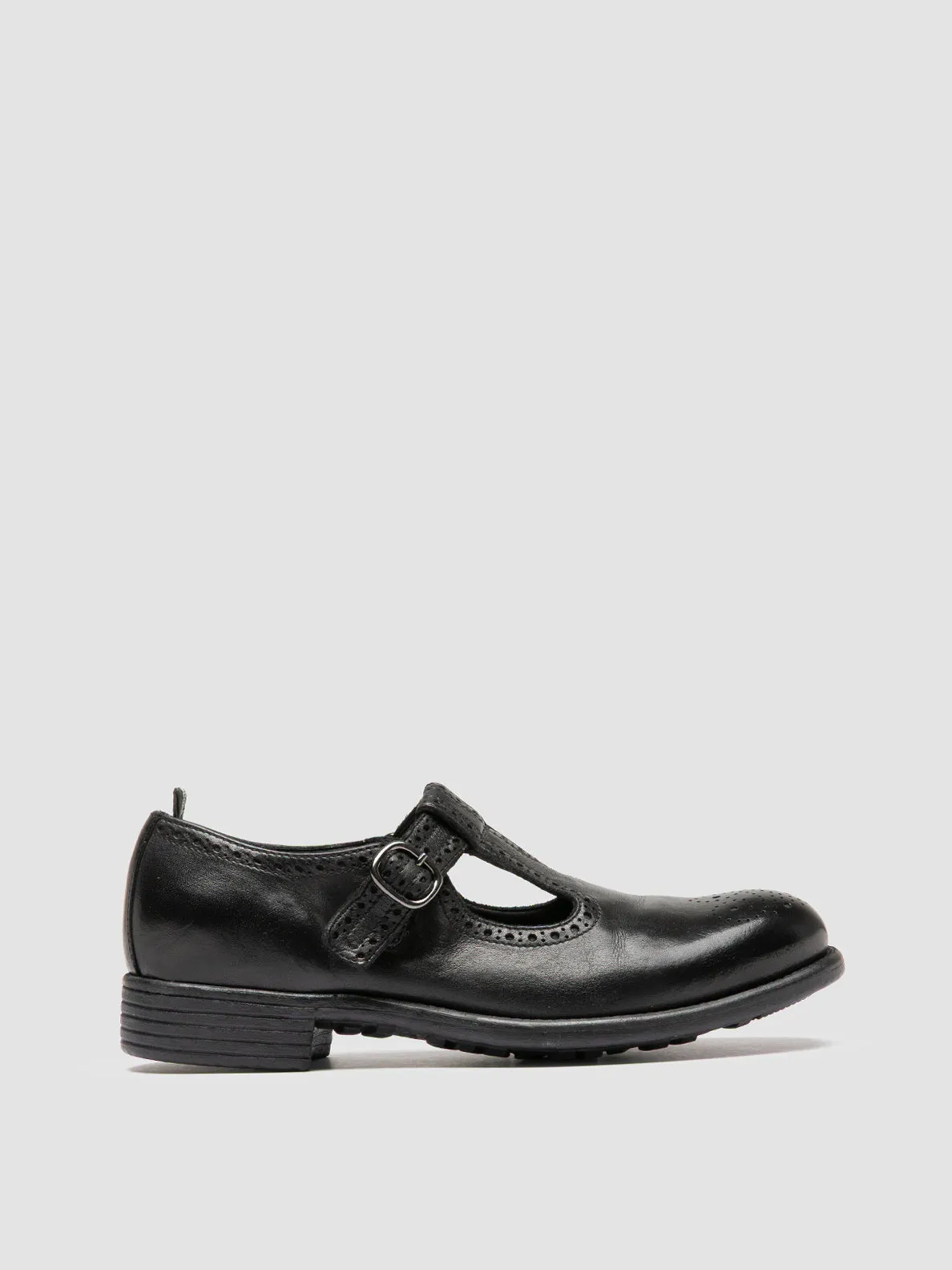 CALIXTE 071 - Black Leather T-Bar Shoes