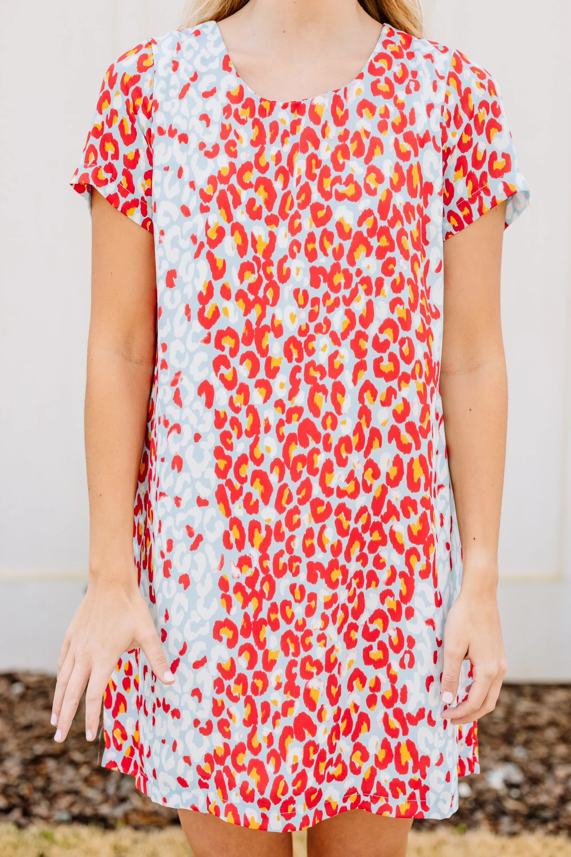 Clearly Bold Coral Pink Leopard Shift Dress