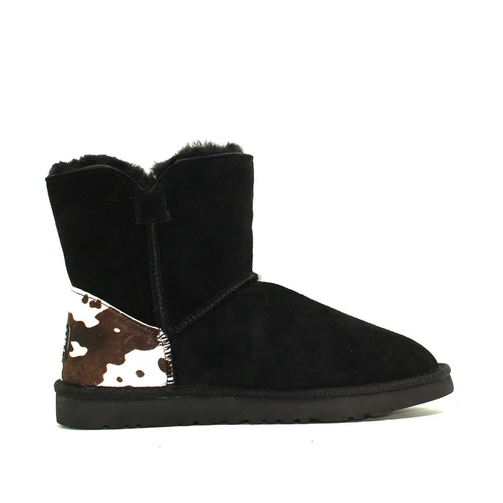 Cow Print Short Ugg Boot - Black