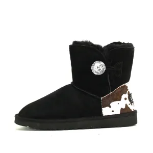 Cow Print Short Ugg Boot - Black