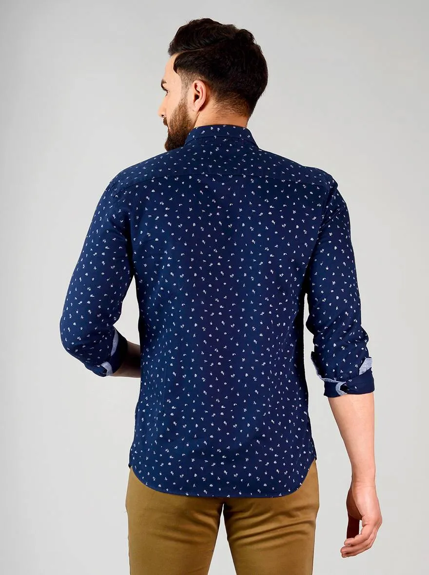 Eclipse Blue Printed Slim Fit Casual Shirt | JadeBlue