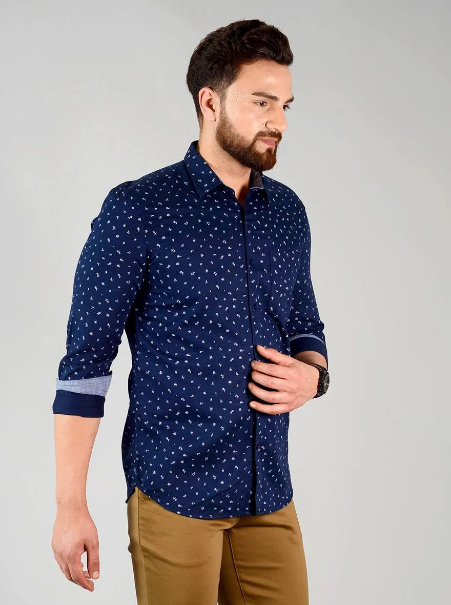 Eclipse Blue Printed Slim Fit Casual Shirt | JadeBlue