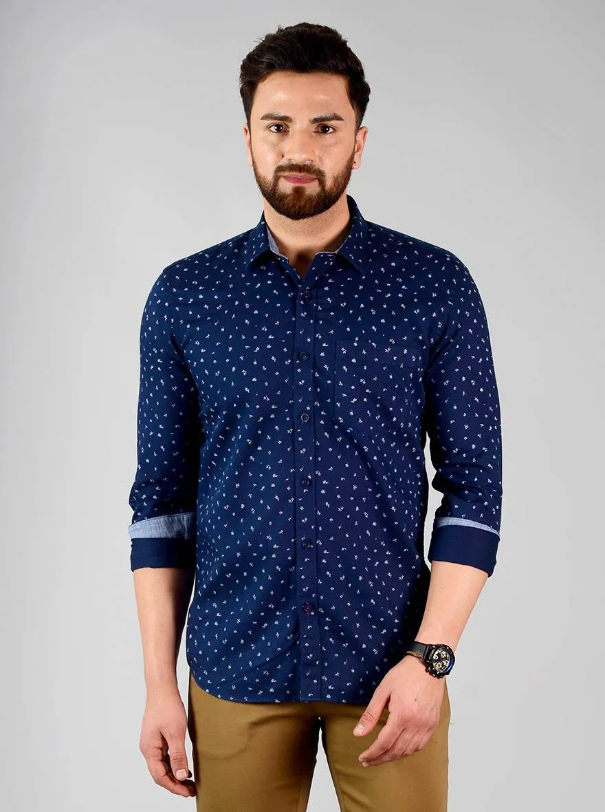 Eclipse Blue Printed Slim Fit Casual Shirt | JadeBlue