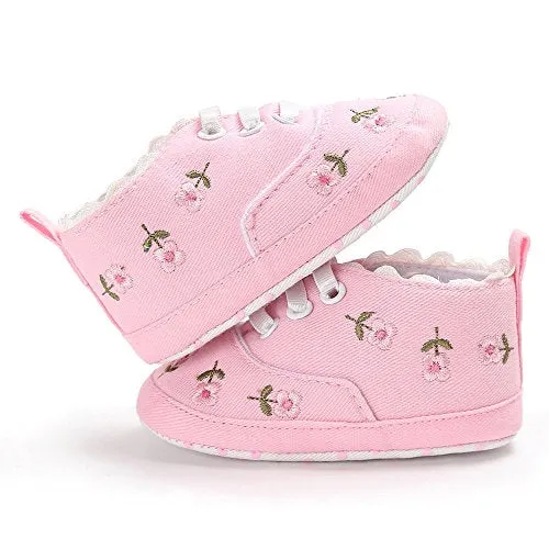 EnJoCho Infant Baby Boys Girls Canvas Sneakers Toddler Slip On Anti Skid Newborn First Walkers Floral Shoes for 0-18 Months (Pink-02A#, 0-6M)