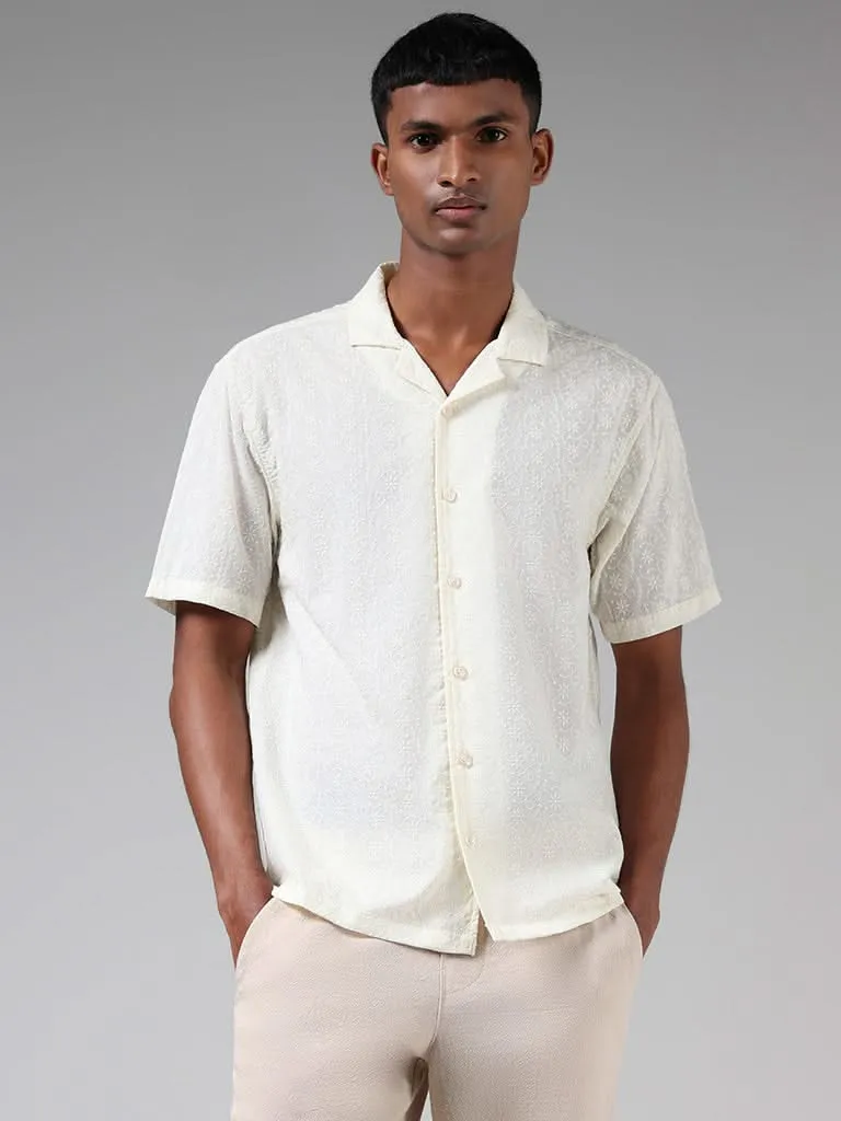 ETA Off-White Self-Embroidered Cotton Relaxed-Fit Shirt