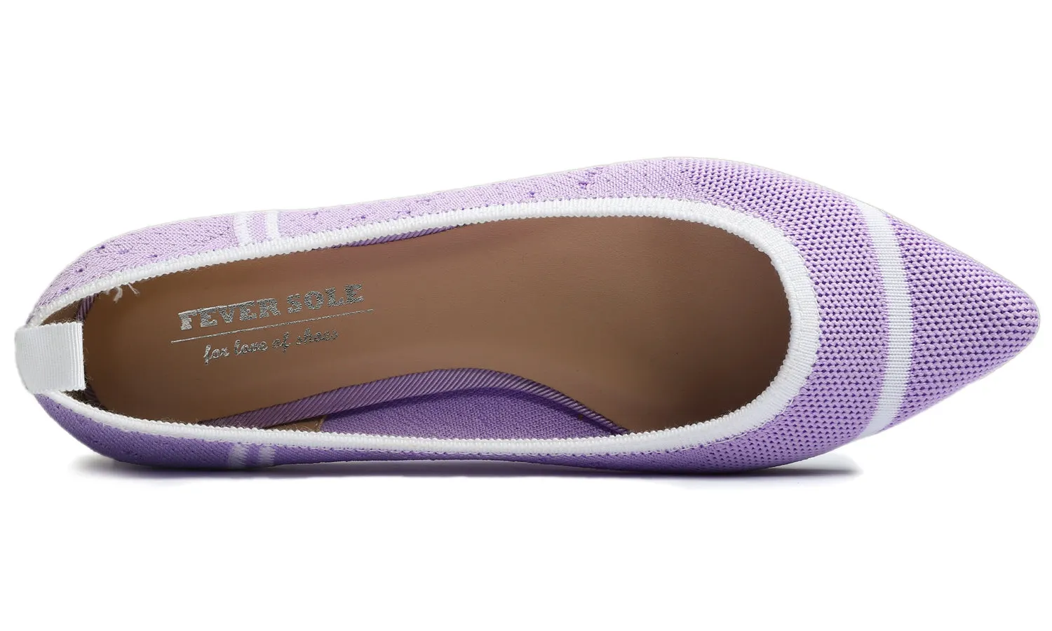 Feversole Women's Woven Fashion Breathable Knit Flat Shoes Pointed Lavender White Stripe