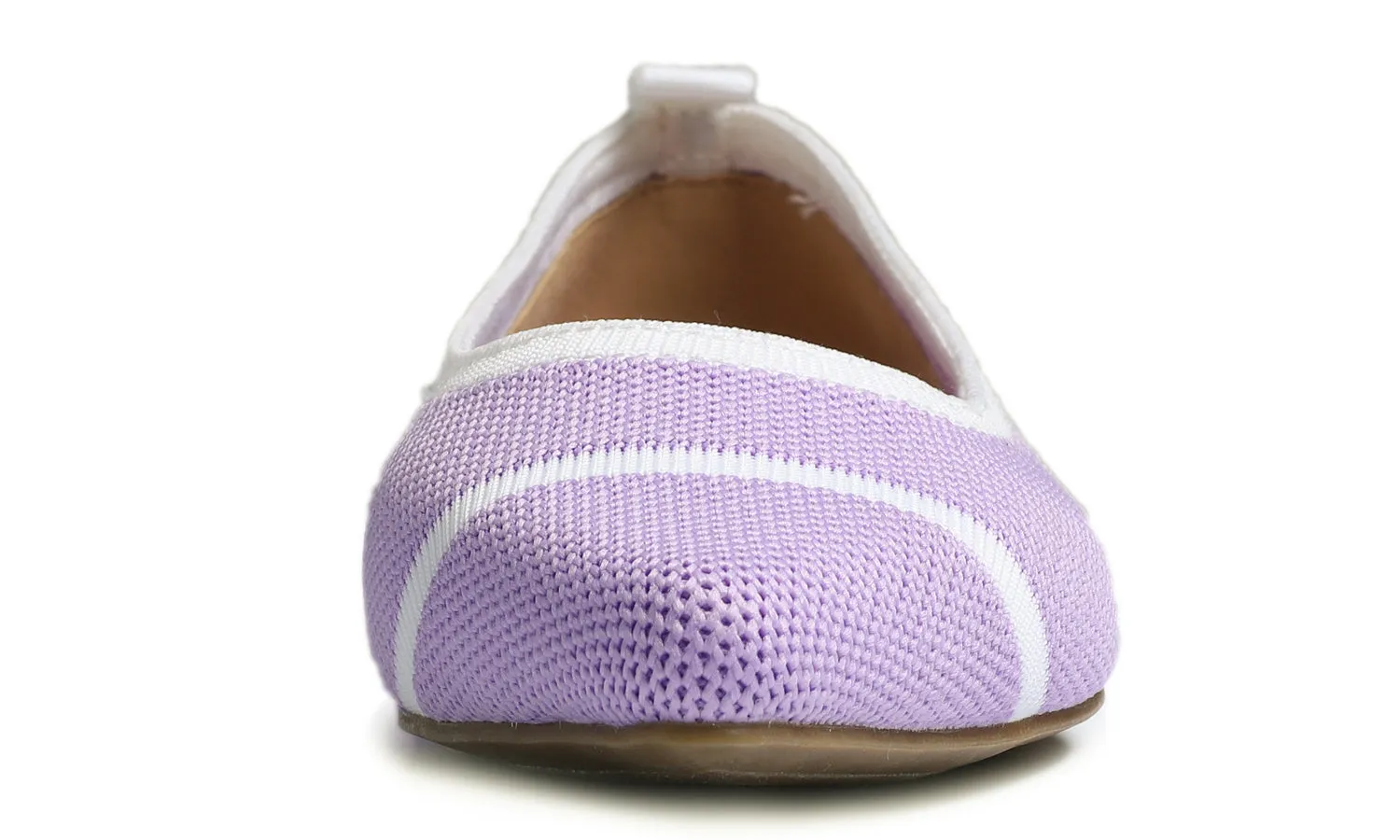 Feversole Women's Woven Fashion Breathable Knit Flat Shoes Pointed Lavender White Stripe