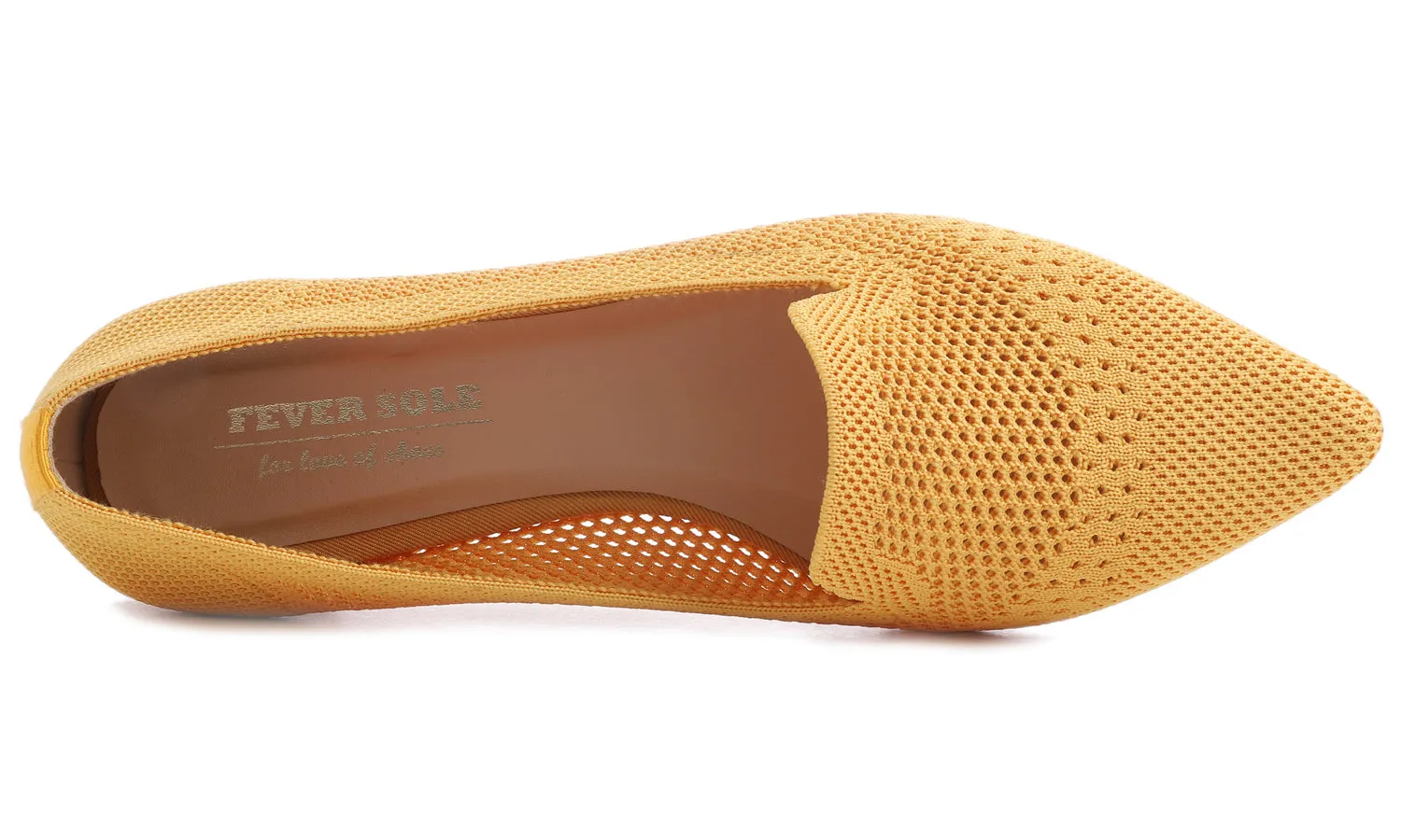 Feversole Women's Woven Fashion Breathable Knit Flat Shoes Pointed Loafer Yellow