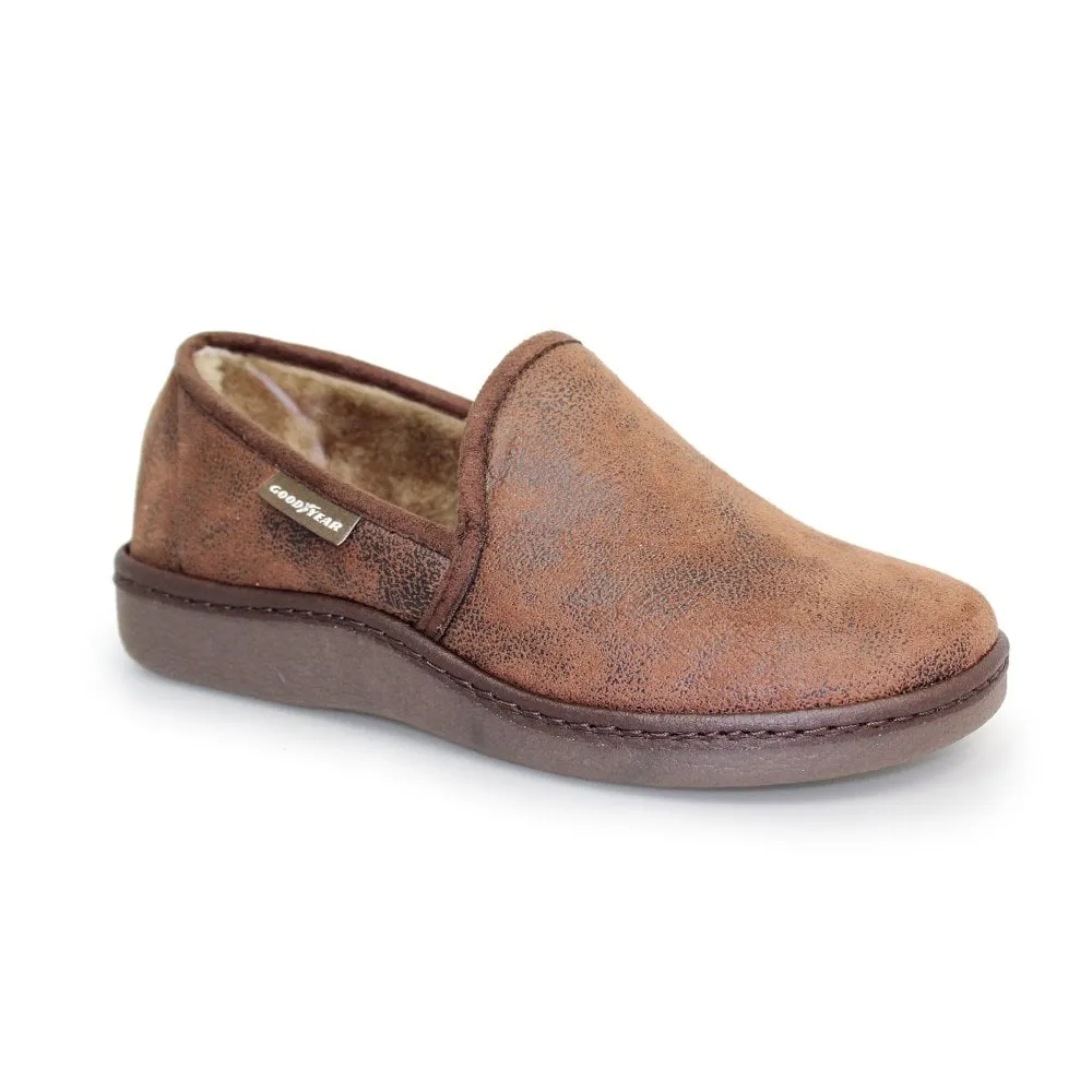 Goodyear Manor KMG021 Mens Brown Textile Slip On Slippers