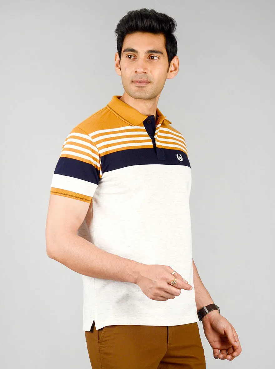 Grey & Yellow Striped Slim Fit Polo T-shirt | Greenfibre