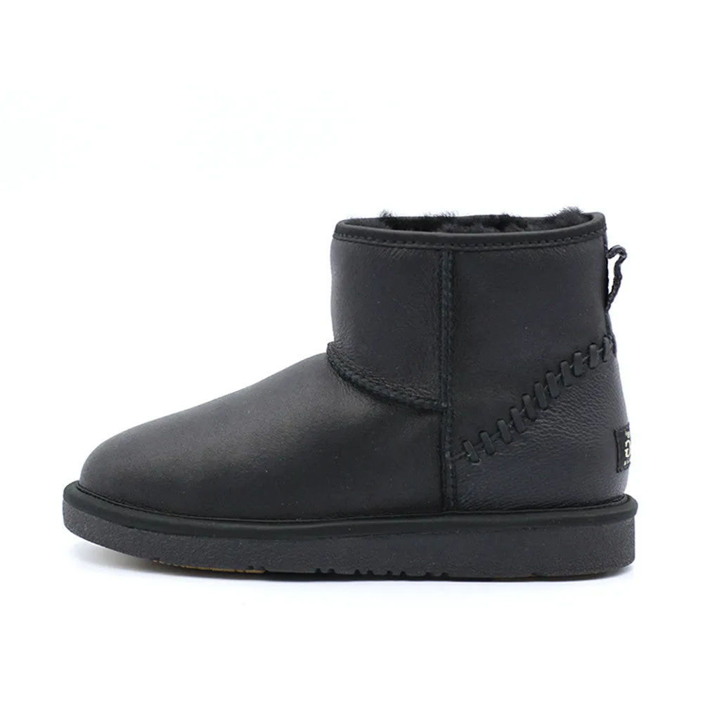 Leather Short Ugg Boot - Black