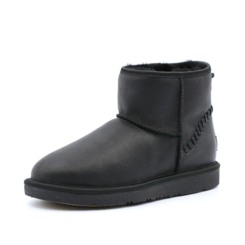 Leather Short Ugg Boot - Black