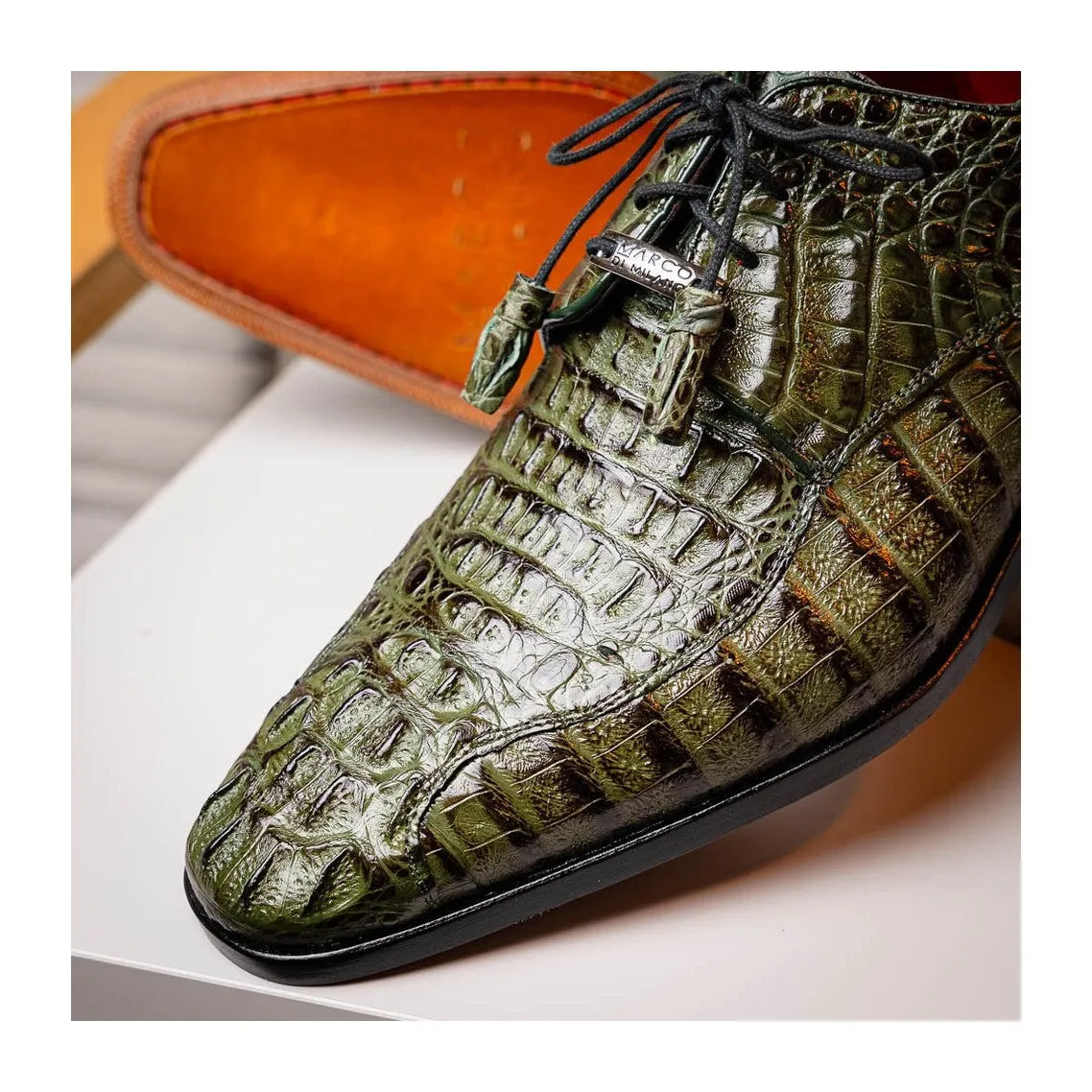 Marco Di Milano Apricena Men's Shoes Genuine Caiman Crocodile Dress Derby Oxfords (MDM1092)