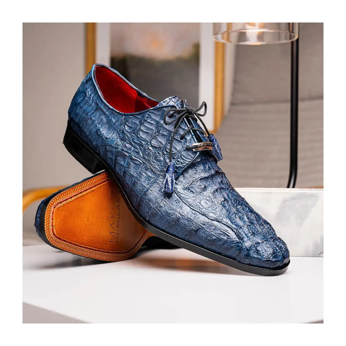 Marco Di Milano Apricena Men's Shoes Genuine Caiman Crocodile Dress Derby Oxfords (MDM1092)