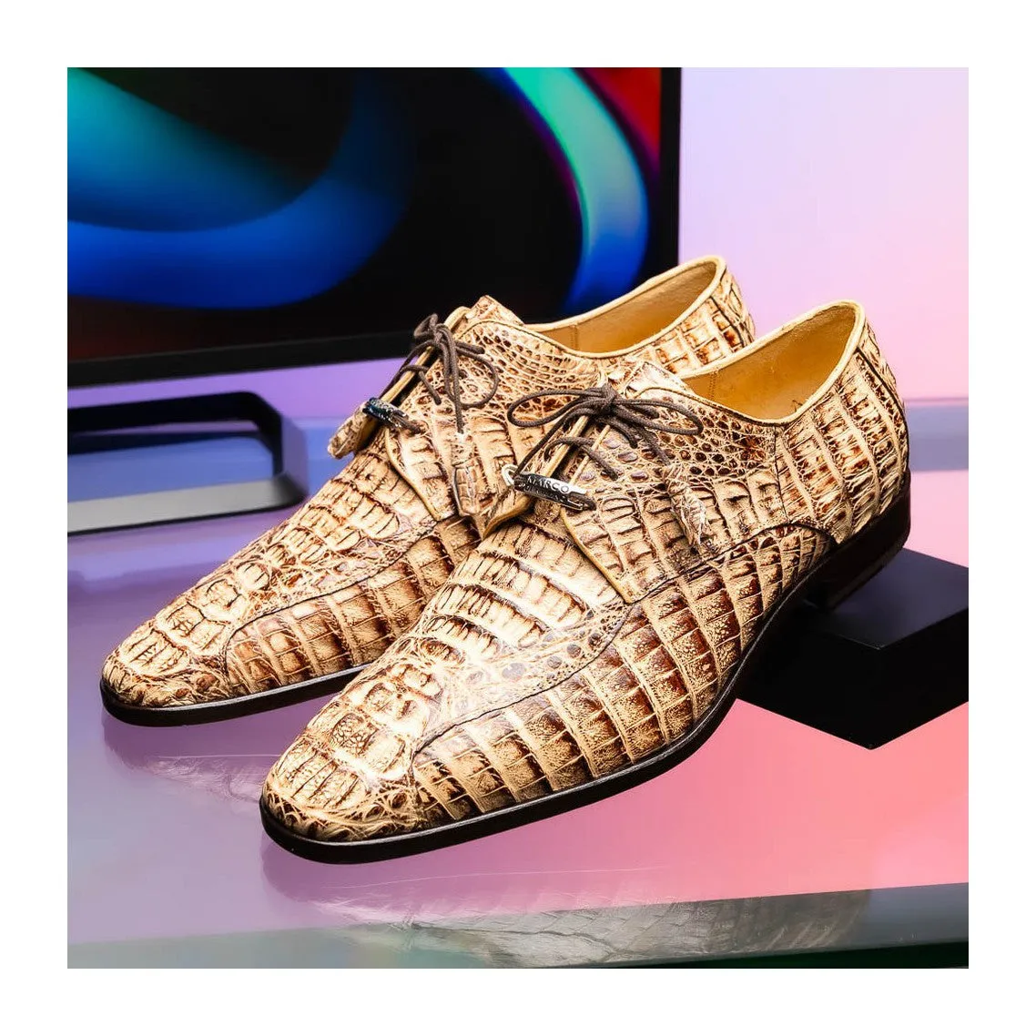 Marco Di Milano Apricena Men's Shoes Genuine Caiman Crocodile Dress Derby Oxfords (MDM1092)