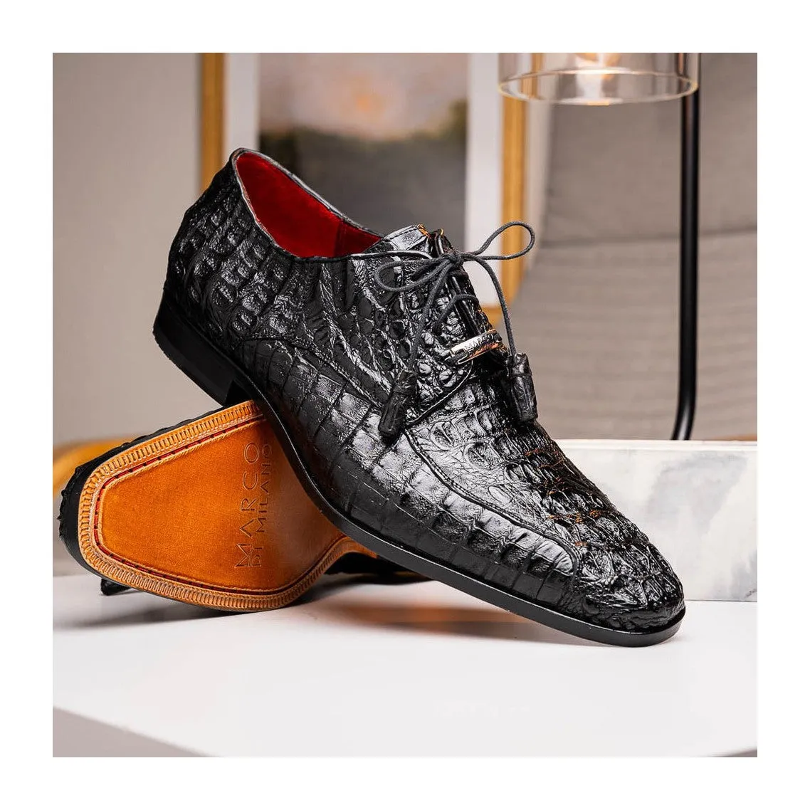 Marco Di Milano Apricena Men's Shoes Genuine Caiman Crocodile Dress Derby Oxfords (MDM1092)