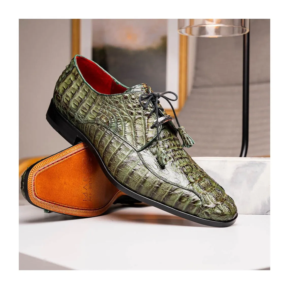 Marco Di Milano Apricena Men's Shoes Genuine Caiman Crocodile Dress Derby Oxfords (MDM1092)