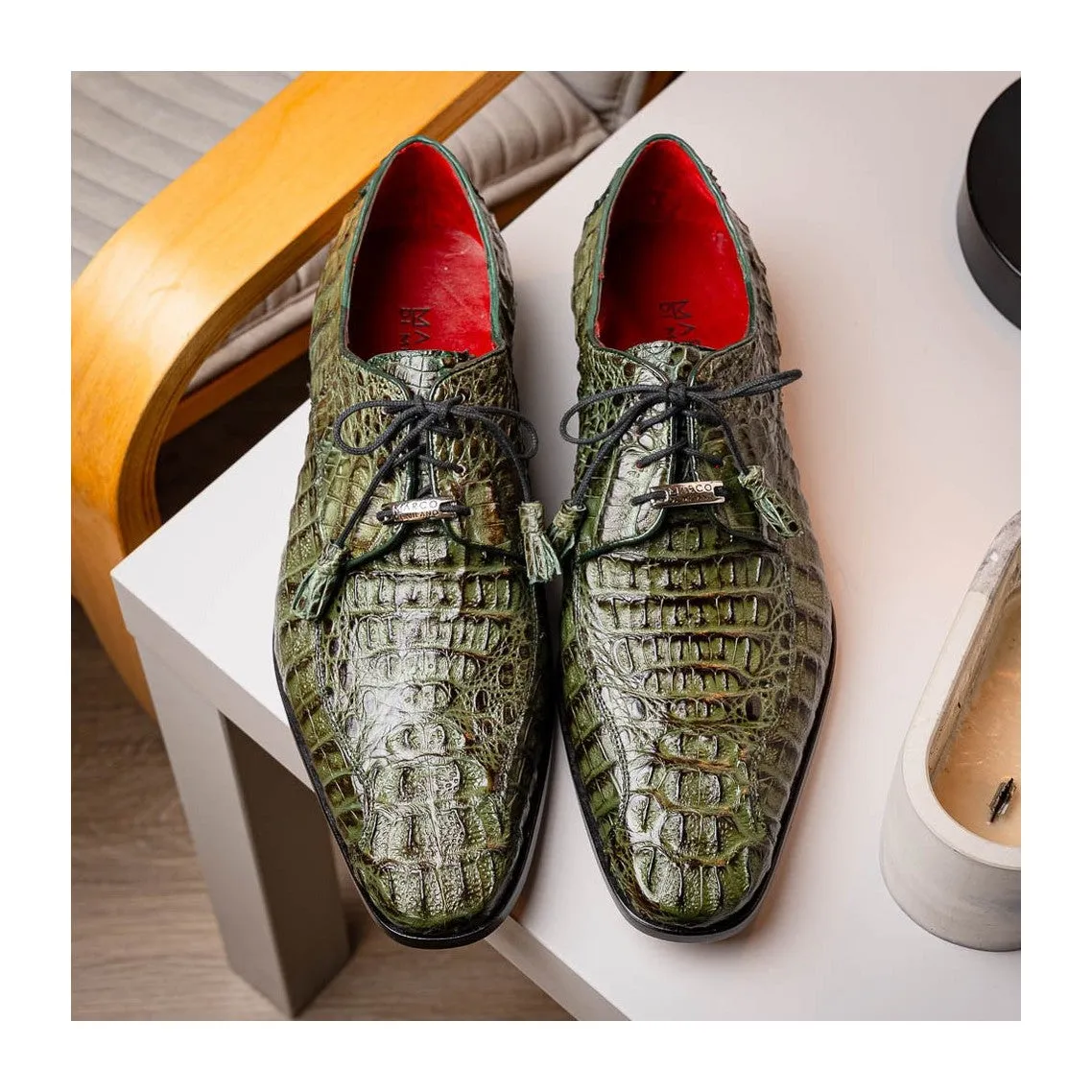 Marco Di Milano Apricena Men's Shoes Genuine Caiman Crocodile Dress Derby Oxfords (MDM1092)