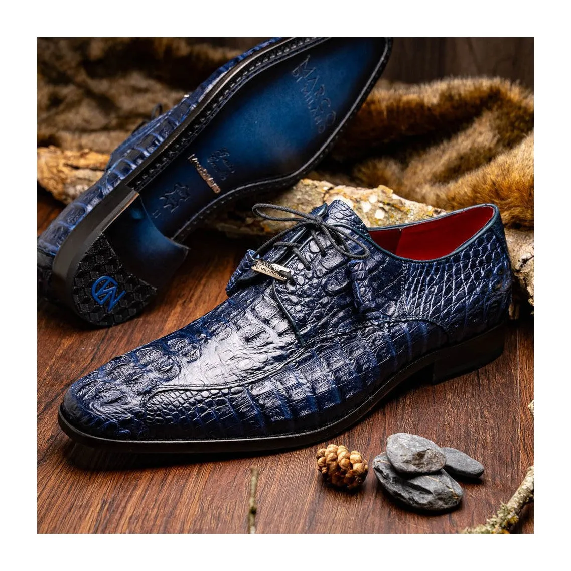 Marco Di Milano Apricena Men's Shoes Genuine Caiman Crocodile Dress Derby Oxfords (MDM1092)