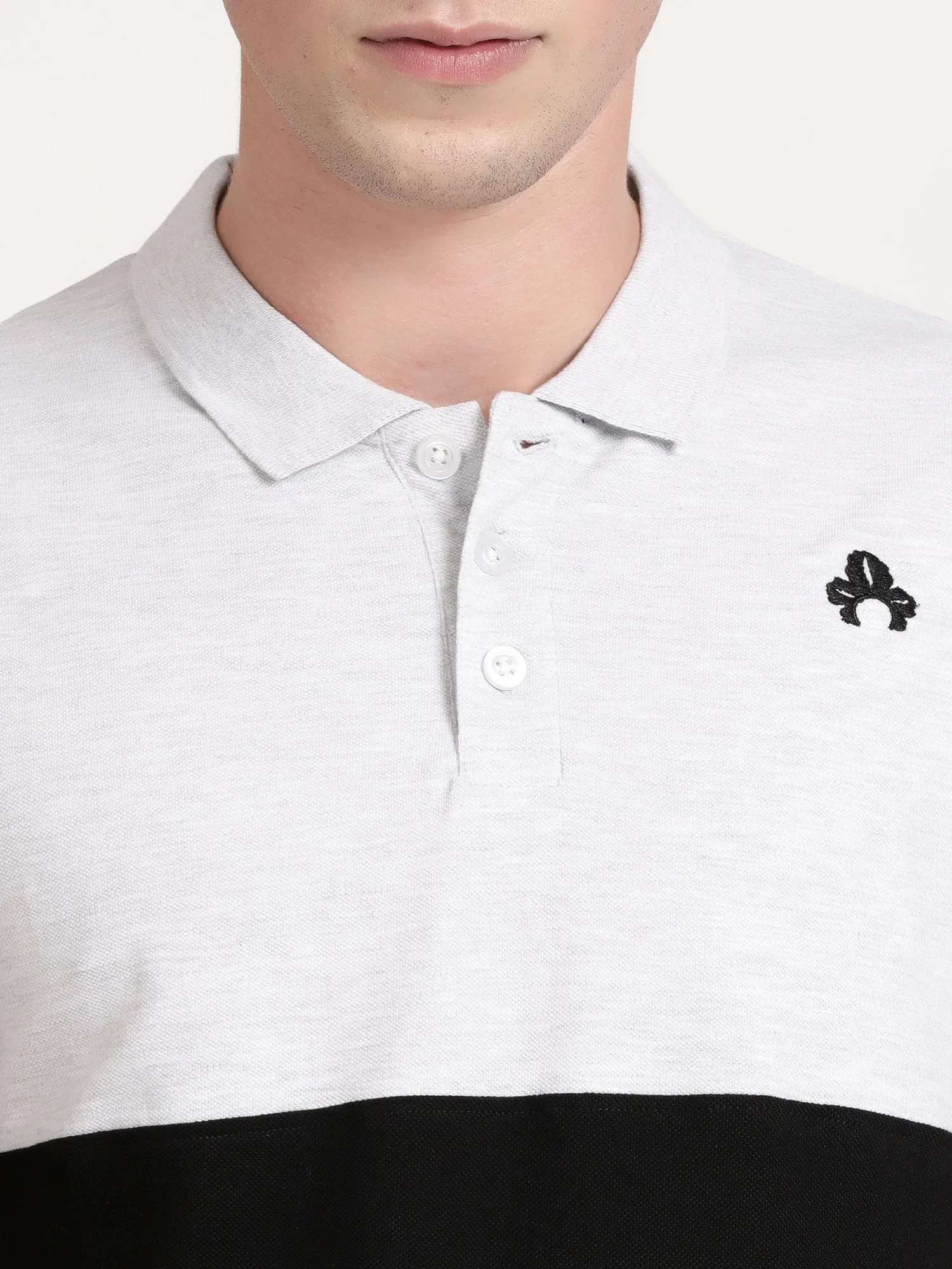 Men Black and White Polo Collar T-shirt (CRISPA3506)