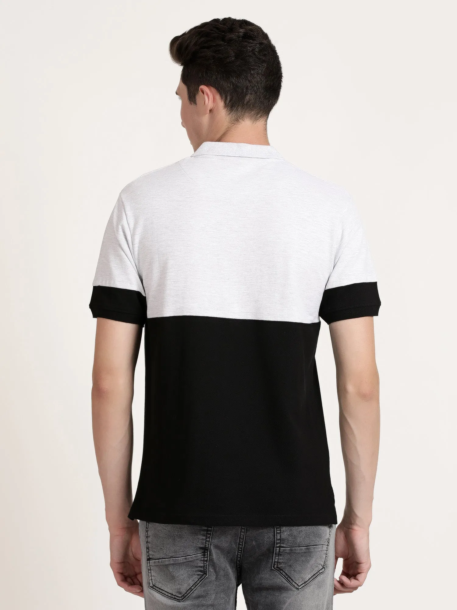 Men Black and White Polo Collar T-shirt (CRISPA3506)