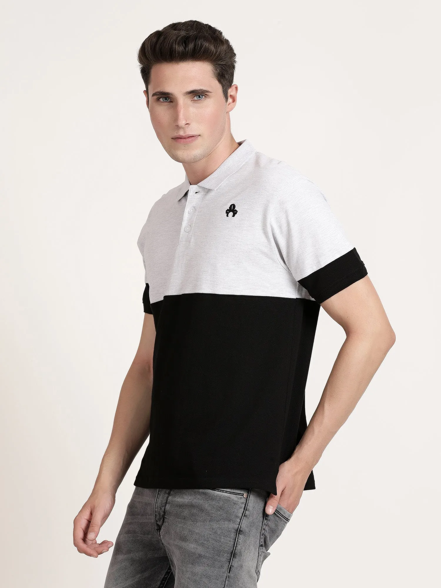 Men Black and White Polo Collar T-shirt (CRISPA3506)