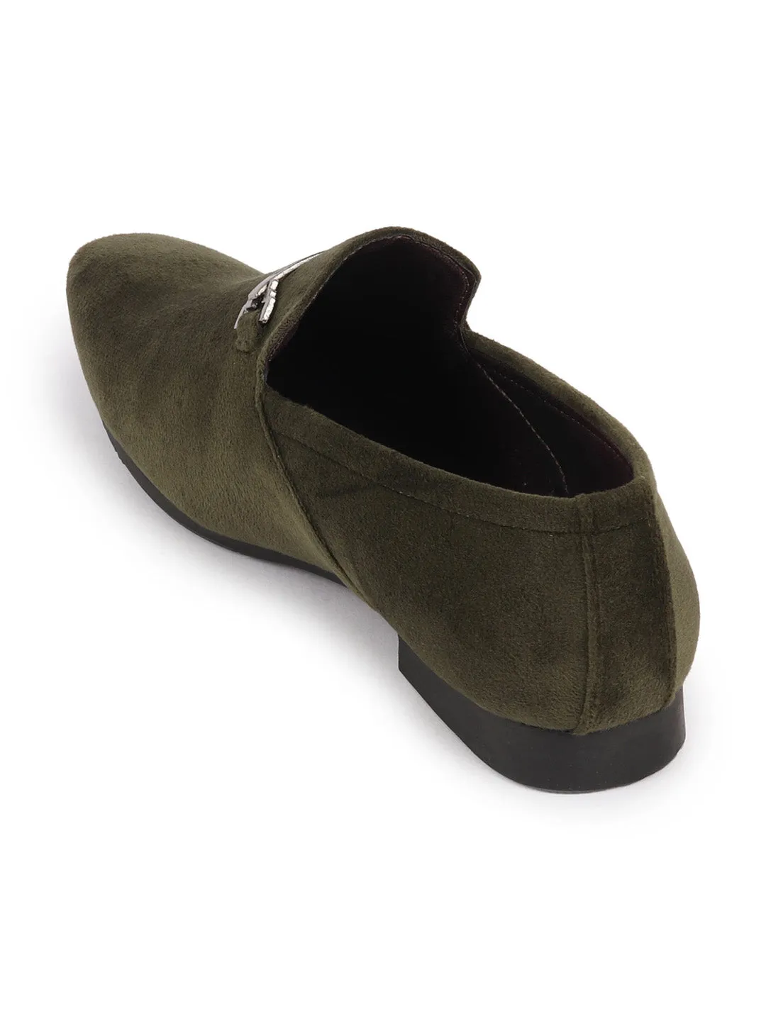 Men Olive Green Velvet Party Loafers Slip On Casual Shoes