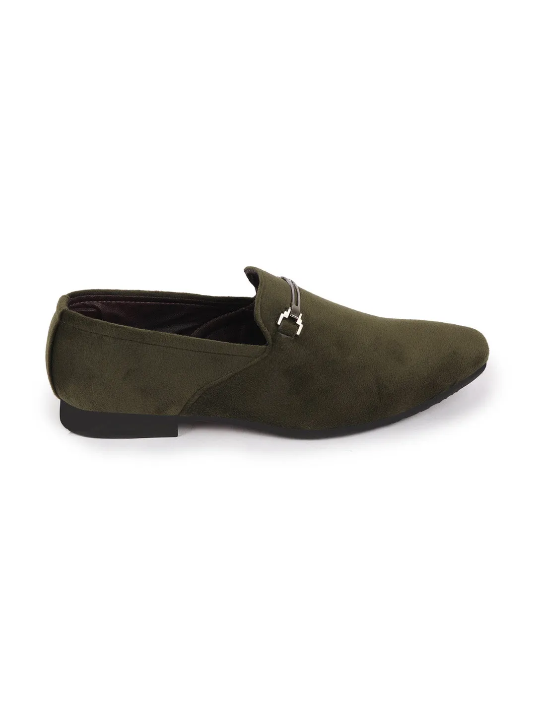 Men Olive Green Velvet Party Loafers Slip On Casual Shoes