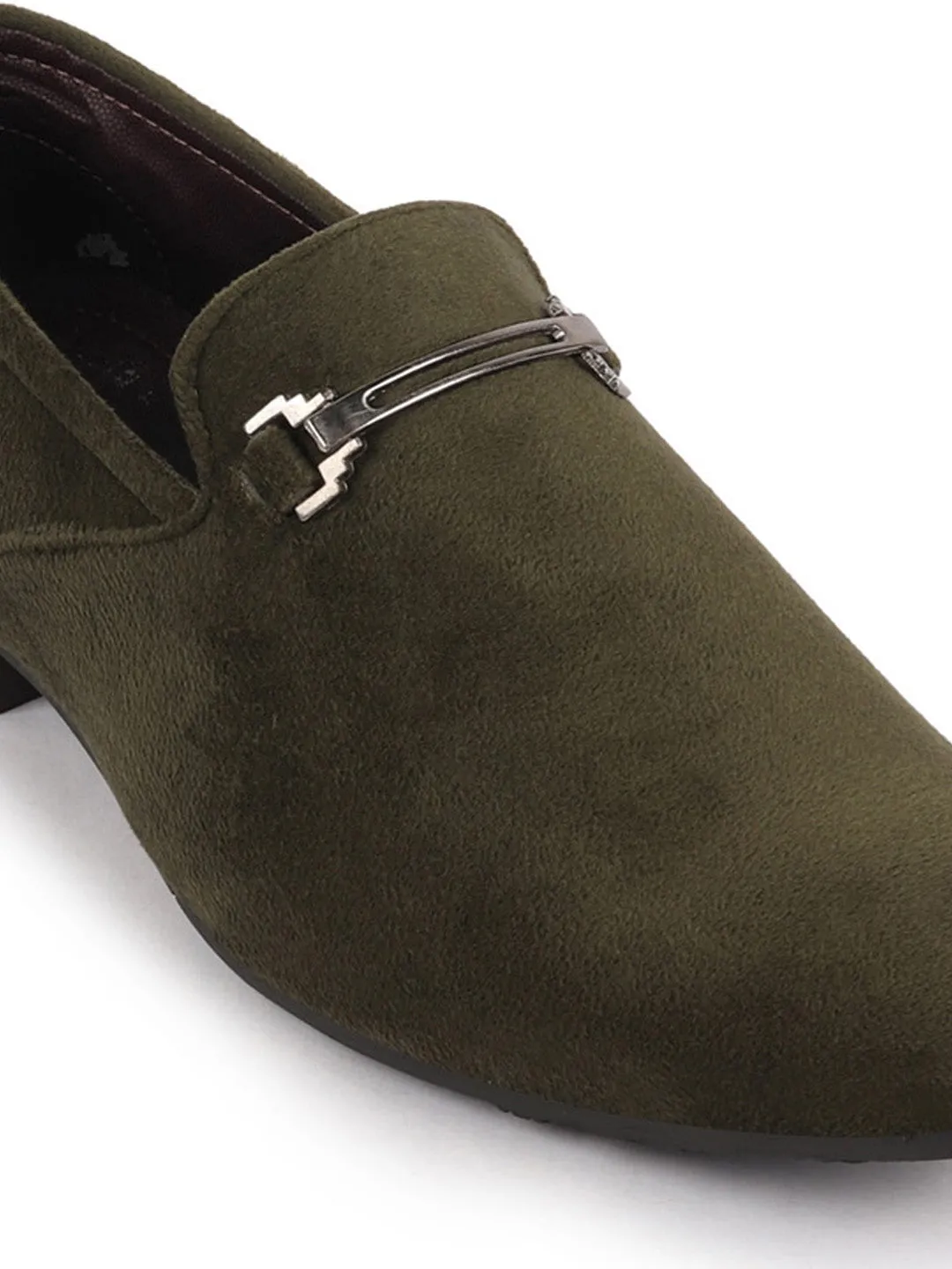 Men Olive Green Velvet Party Loafers Slip On Casual Shoes