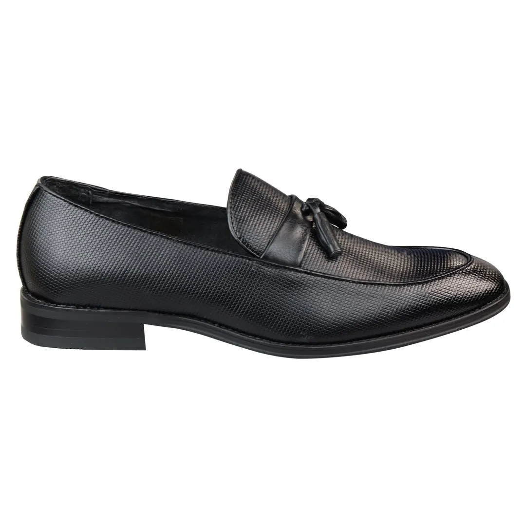 Men's Slip On Black Tassel Loafers Smart Casual Leather