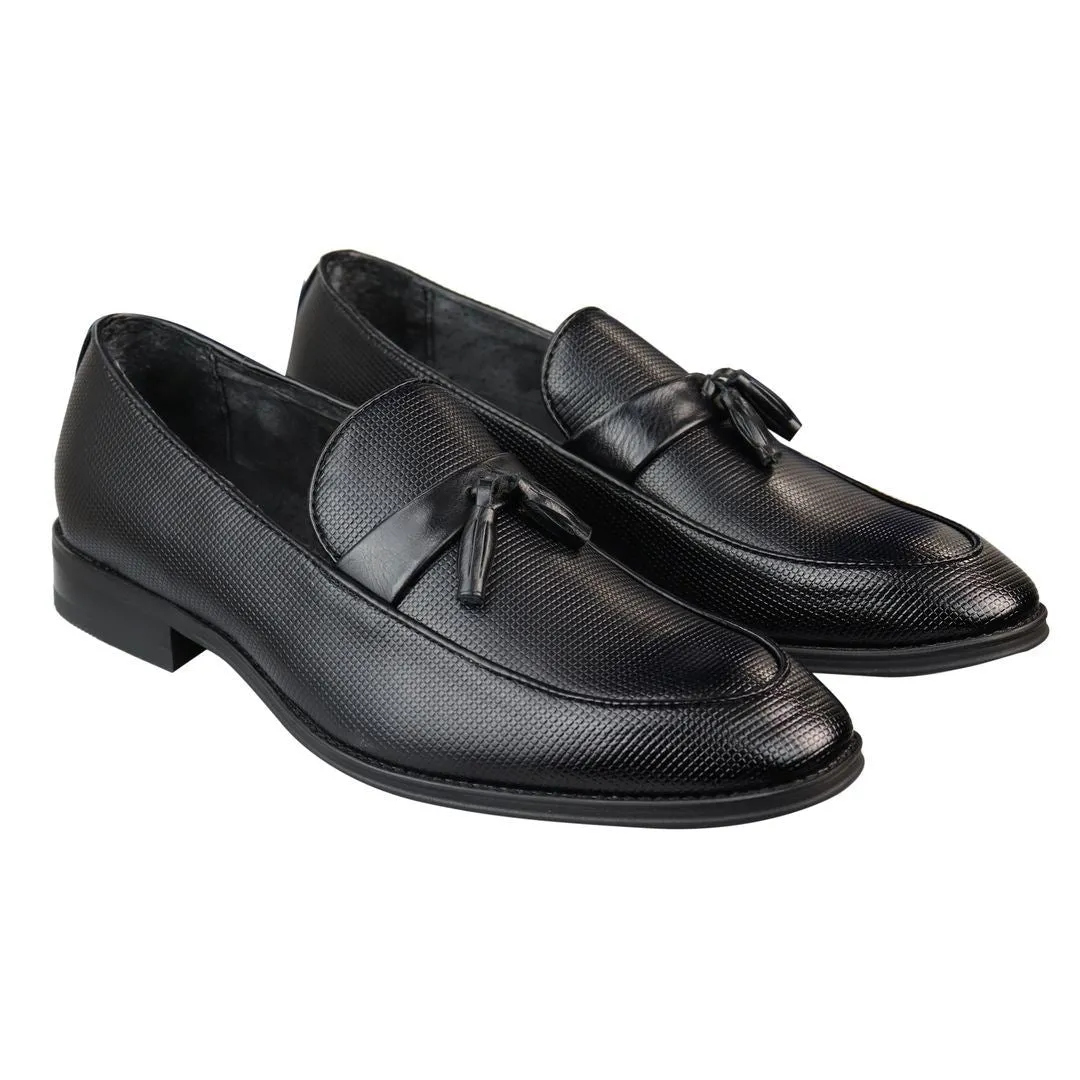 Men's Slip On Black Tassel Loafers Smart Casual Leather