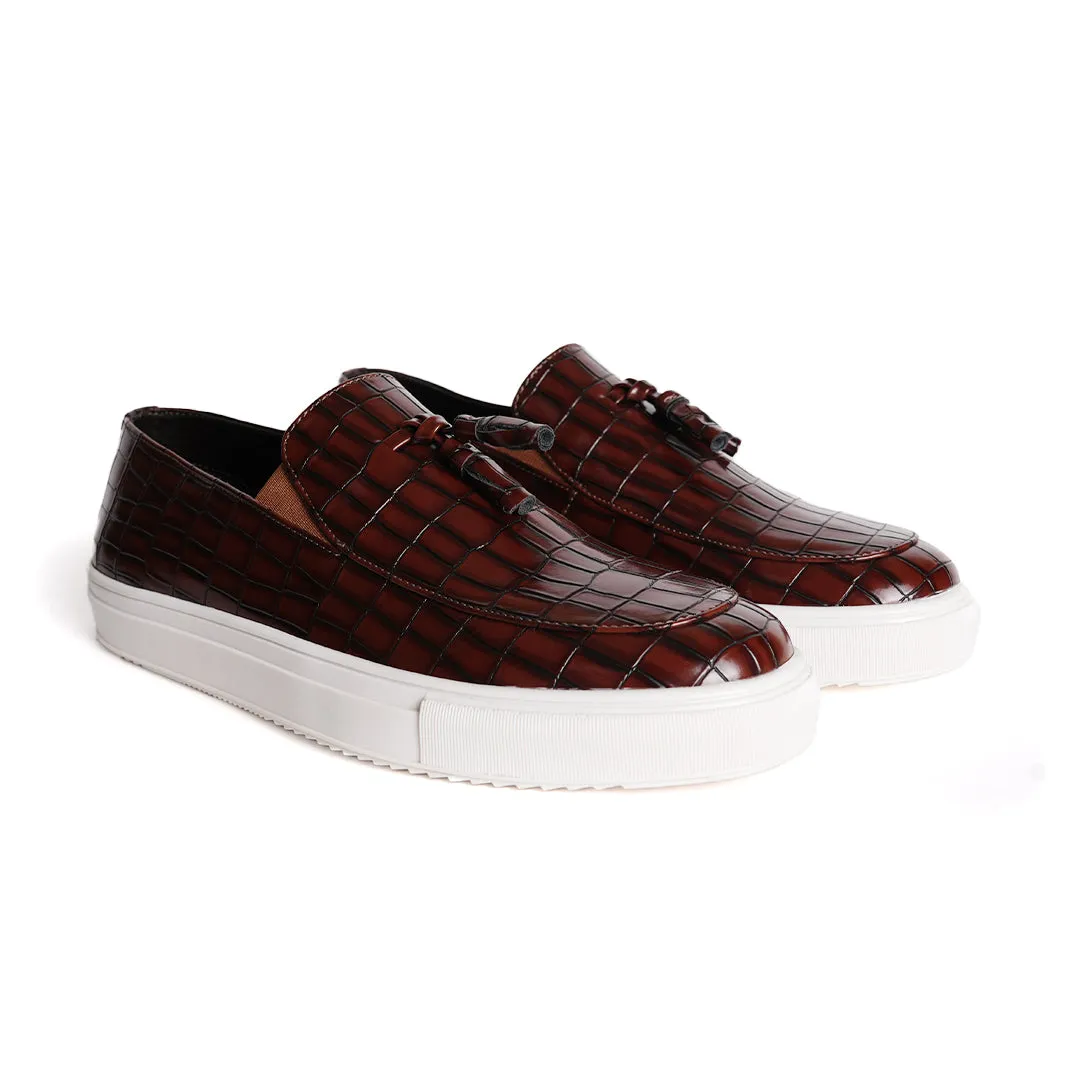 Monkstory Chic Croc Sneakers  - Deep Burgundy