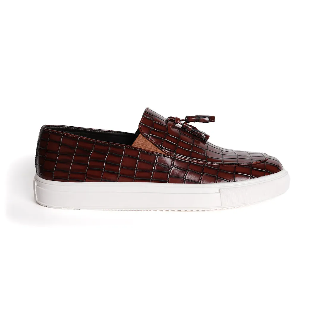 Monkstory Chic Croc Sneakers  - Deep Burgundy