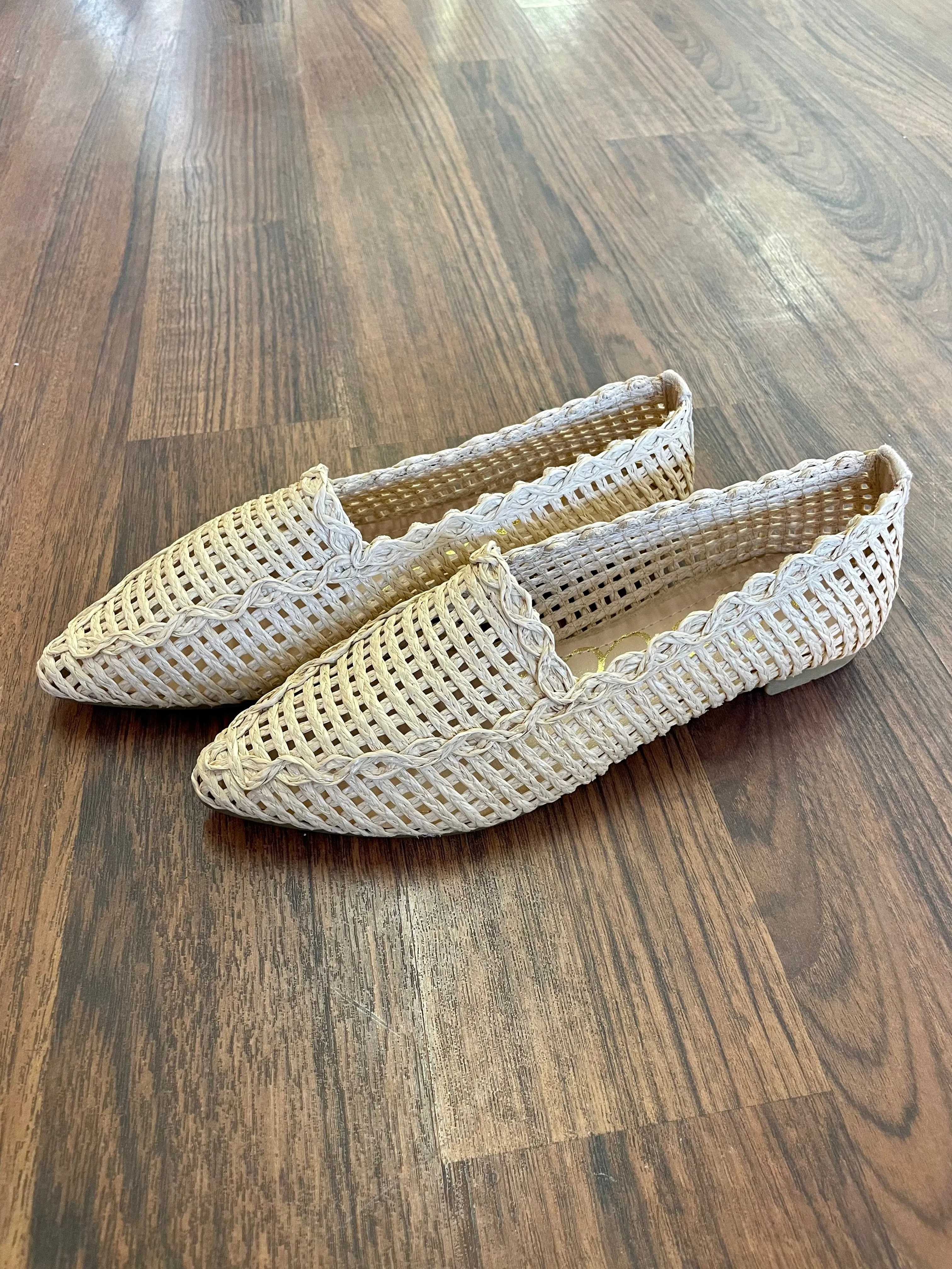 Monroe Raffia Woven Pointed-Toe Flats