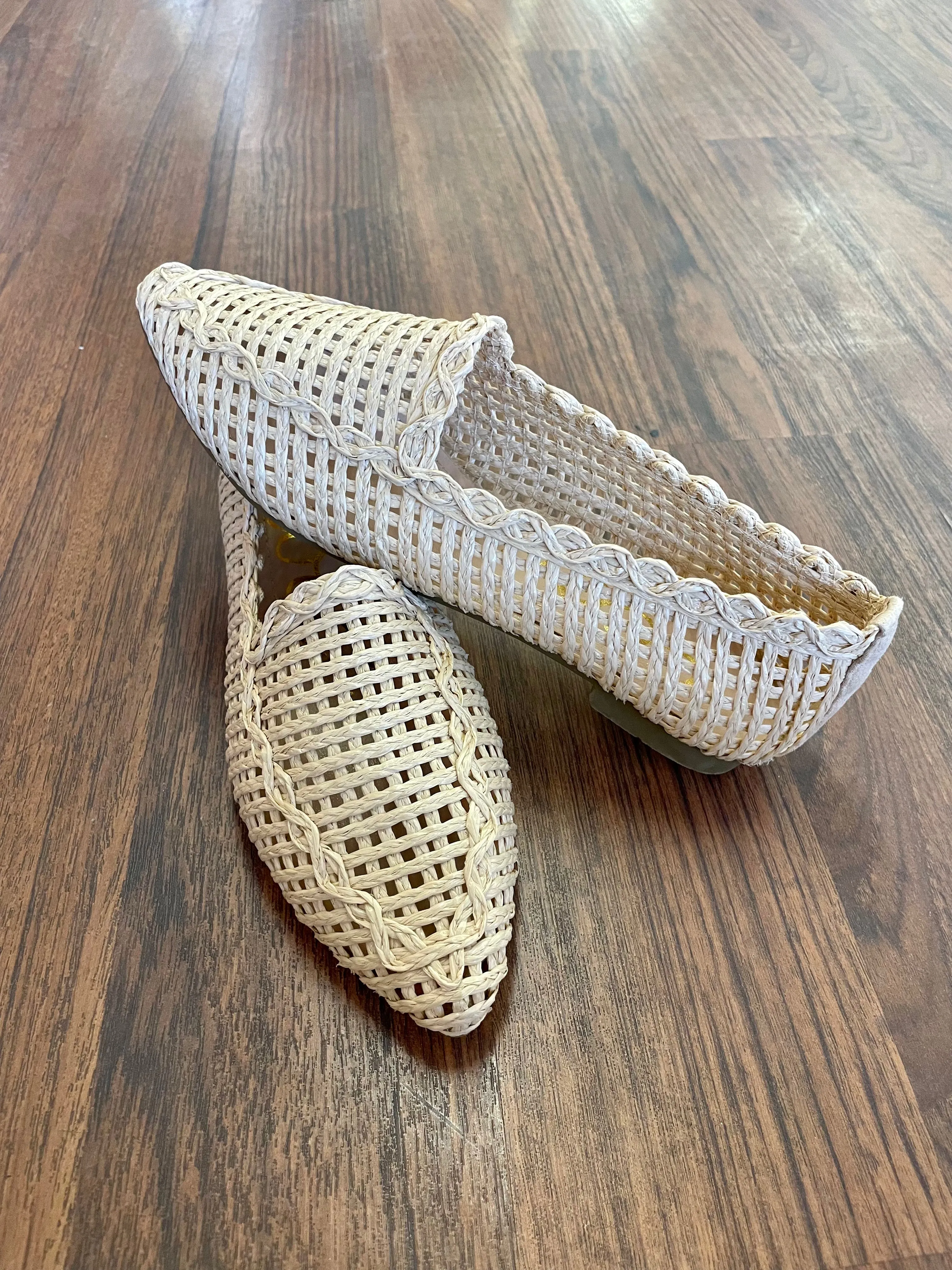 Monroe Raffia Woven Pointed-Toe Flats