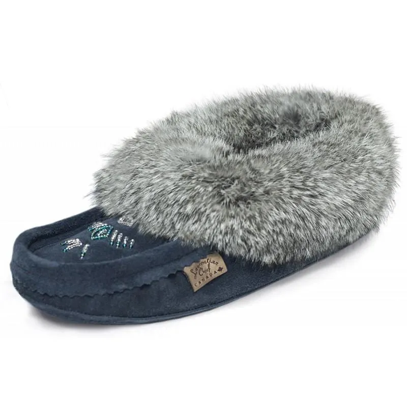 Navy: Fur Trimmed Moccasin