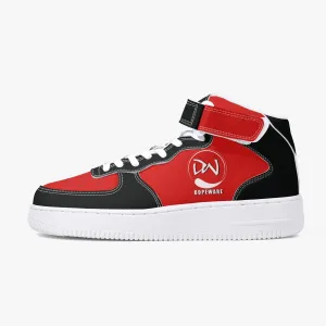 New High-Top Leather Sports Sneakers Red and Black