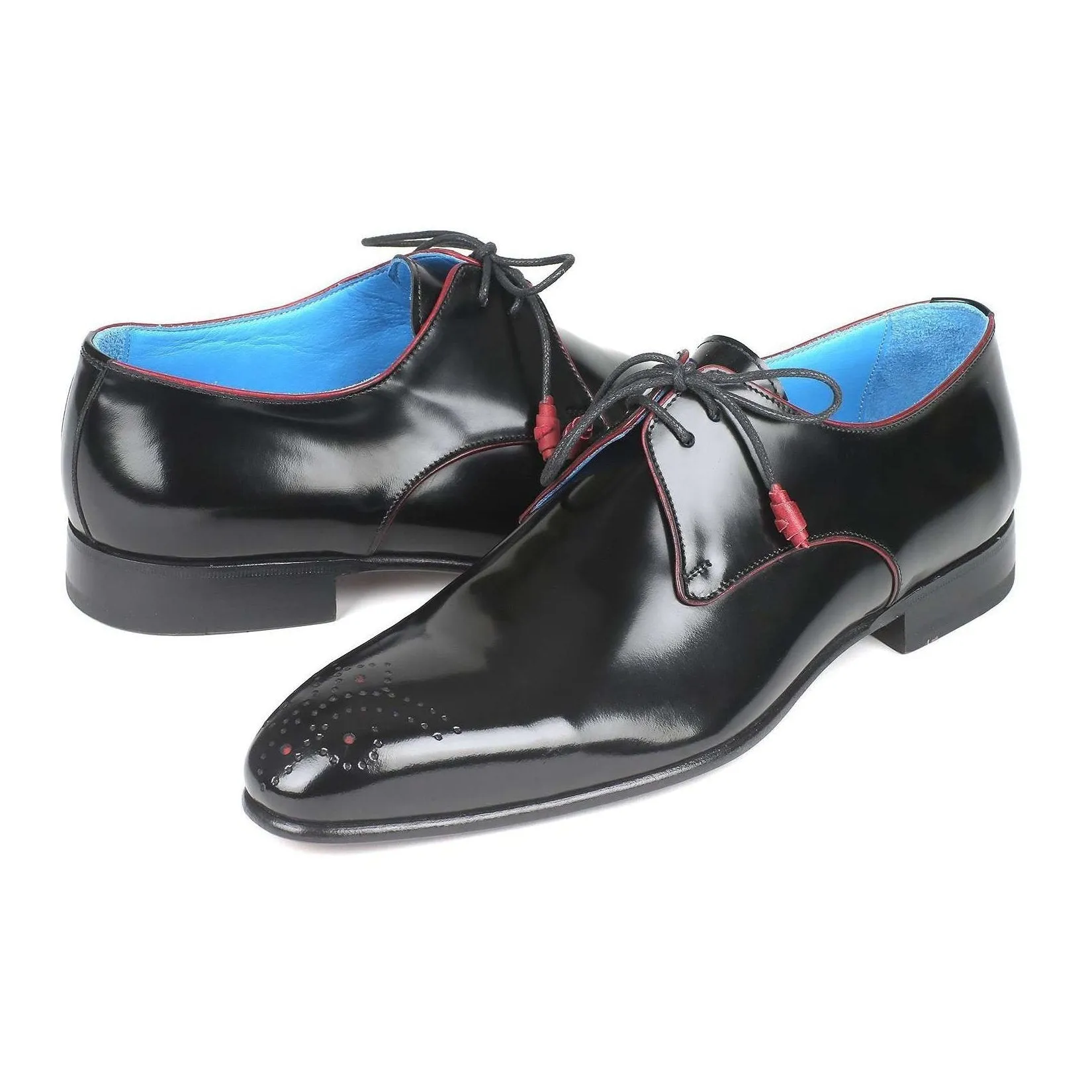 Paul Parkman Handmade Designer Shoes Men's Black Polished Calfskin Oxfords 54RG88 (PM5703)