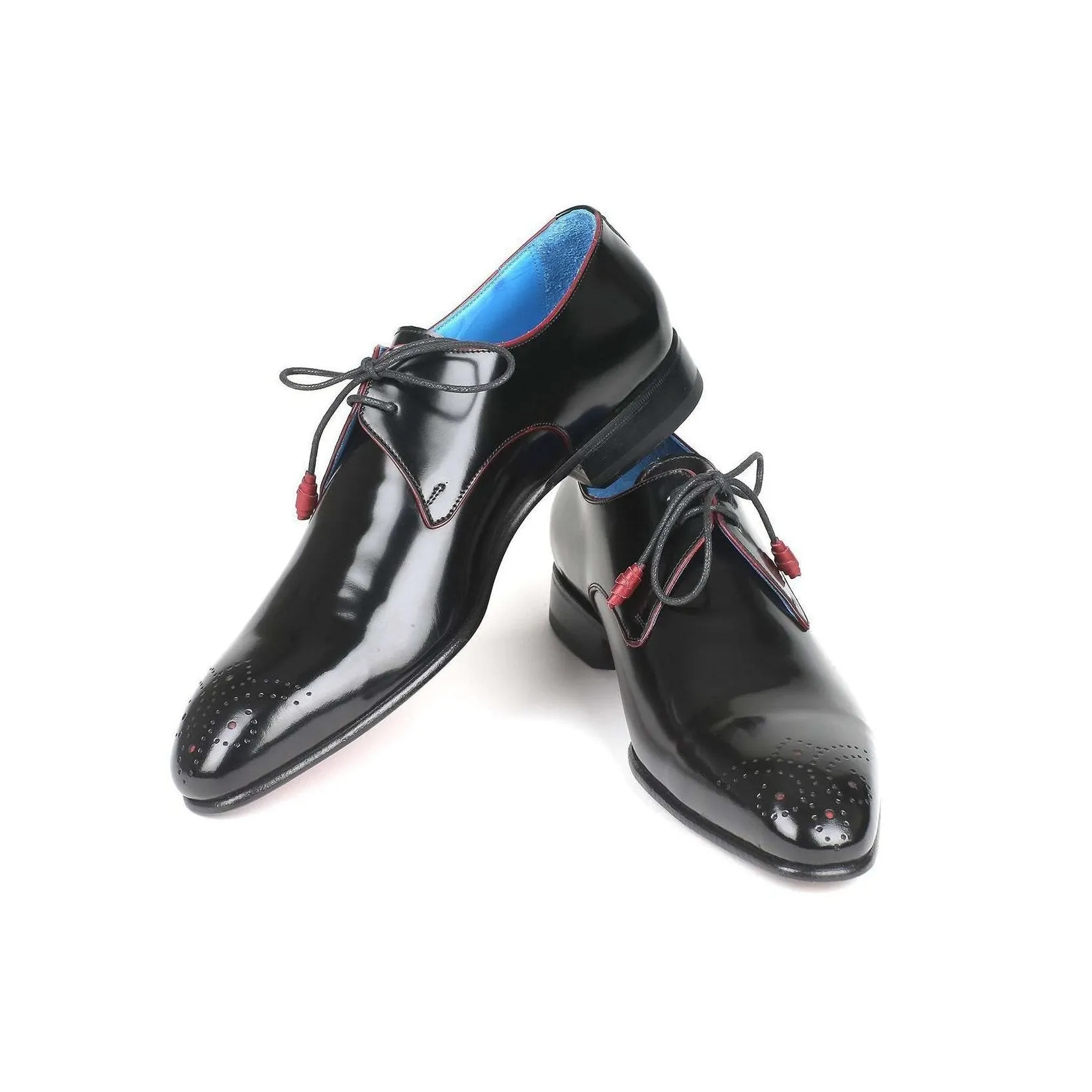 Paul Parkman Handmade Designer Shoes Men's Black Polished Calfskin Oxfords 54RG88 (PM5703)