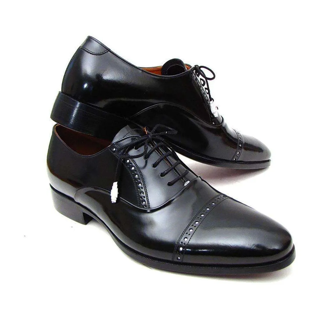 Paul Parkman Handmade Designer Shoes Men's Handmade Designer Shoes Captoe Leather Dress Designer Shoes Black Oxfords (PM4027)