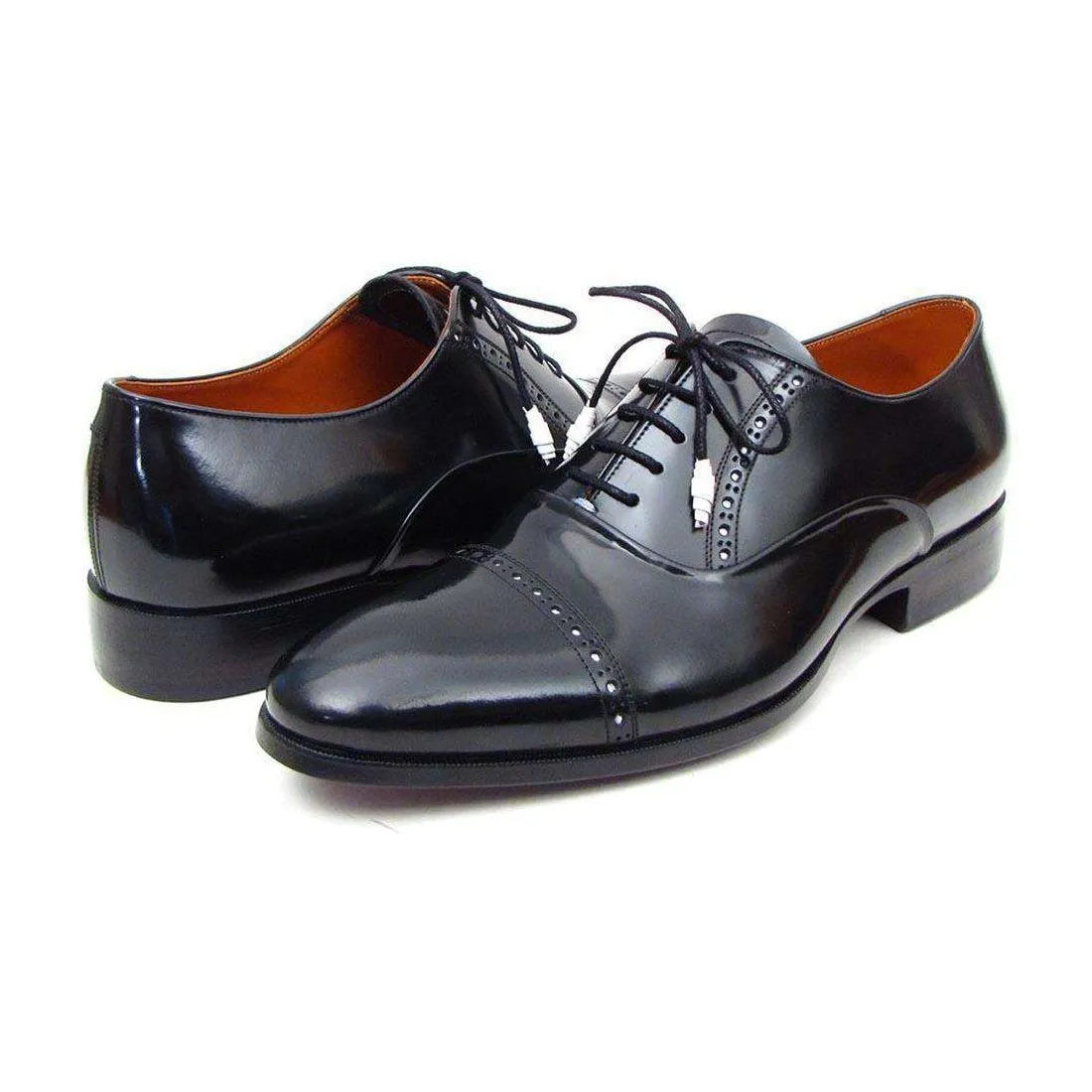 Paul Parkman Handmade Designer Shoes Men's Handmade Designer Shoes Captoe Leather Dress Designer Shoes Black Oxfords (PM4027)