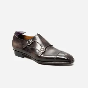 Punched Monk Strap Dark Leather Shoes by Italian Vega®