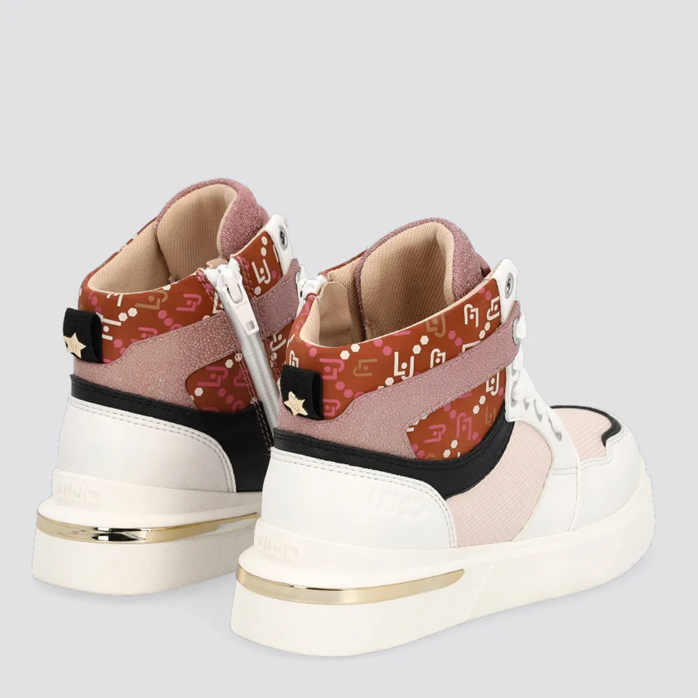 Scarpe Junior LIU JO linea Hope 39 Sneakers Mid in Nylon e Pelle Bianco e Rosa