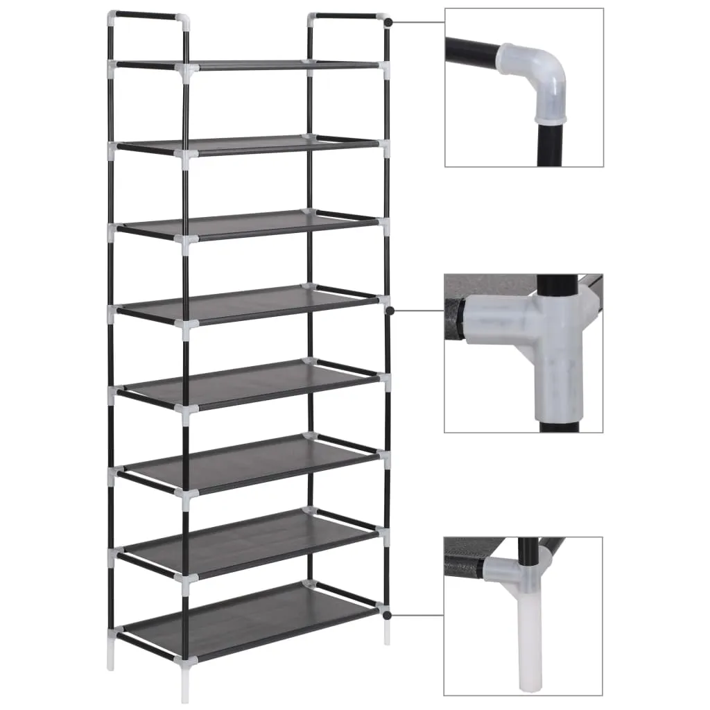 Shoe Rack with 8 Shelves Metal and Non-woven Fabric Black